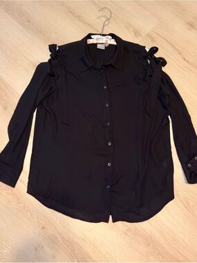 ASOS Black Cold-Shoulder Tie-Sleeve Button-Down Shirt